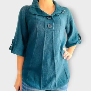 Paul Costelloe Dressage Sweater Teal 3/4 Sleeves Oversize Thick Knit Angora 3
